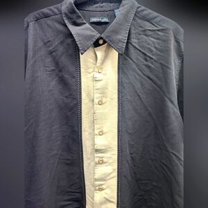 Van Heusen Mens Short Sleeve Button Down Striped Bowling Shirt XL Black Cream